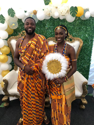 Wedding picture of Karen and her husband in the Ghana tradition way