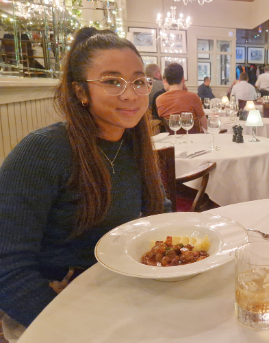 A picture of Jasmine at a restaurant