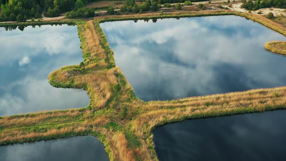 aerial view of stormwater management pond