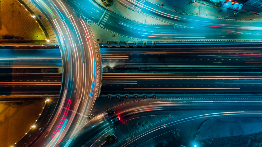 road network at night with moving lights