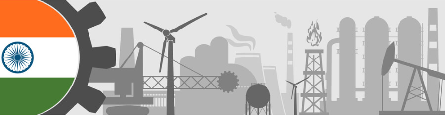 graphic image of the indian flag and energy sources burning fossil fuels