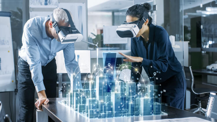 this is an image of two people using VR headsets