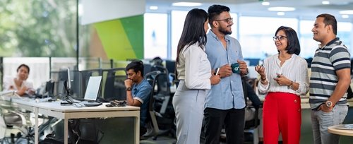 Men and women talking