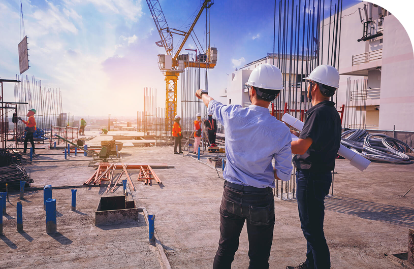 two people discussing at construction site