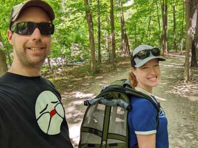 Alison forde and his friend on a hiking trail