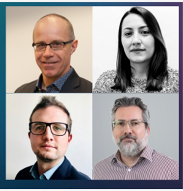 A collage of four professional headshots, featuring two men in the top left and bottom right corners, one woman in the top right, and another man in the bottom left.